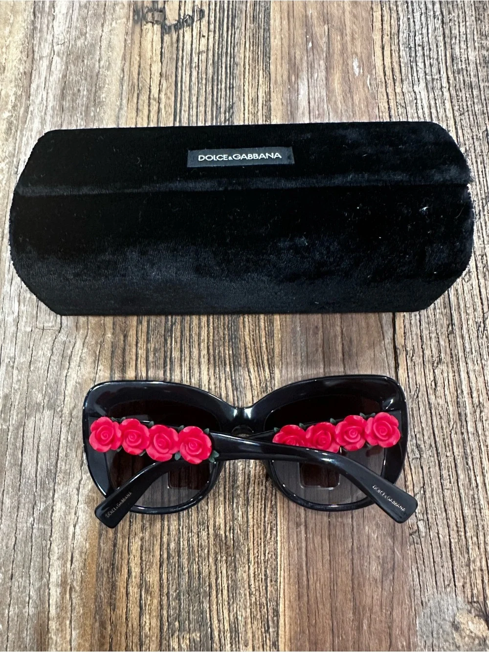Dolce & Gabbana Black Sunglasses with Red Rose Embellishments